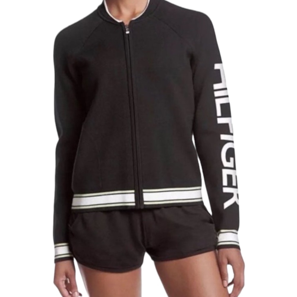 Tommy Hilfiger Black Sport Heritage Full Zip Track Logo Jacket NWT Small $99